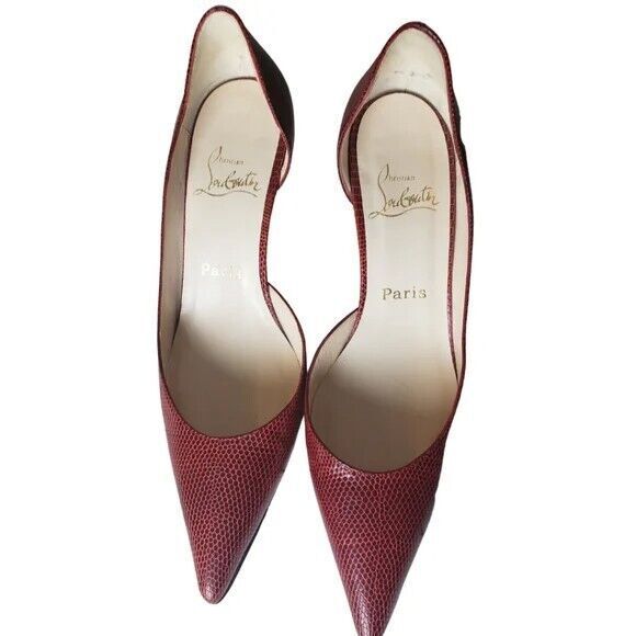 Christian Louboutin Parisian Lolita Red Iriza Lizard Heels sz 9 ~$850 - Picture 4 of 12
